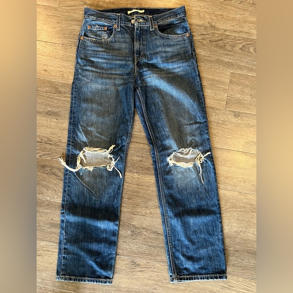 Levi's Blue Distressed Boyfriend Jeans - Picture 1 of 5